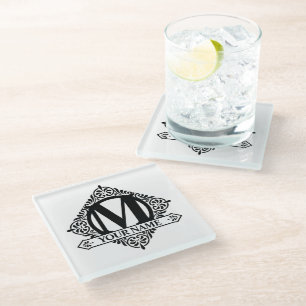 Posavasos De Vidrio Monograma Ornate Design Glass Coaster