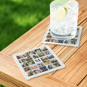 Posavasos De Vidrio Monograma personalizado de collage de fotos