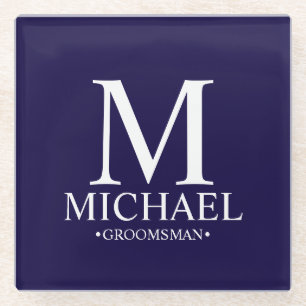 Posavasos De Vidrio Monograma personalizado moderno y Groomsman de nom