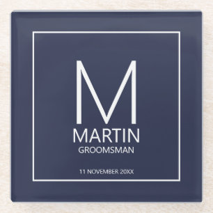 Posavasos De Vidrio Monograma personalizado moderno y Groomsmen de nom