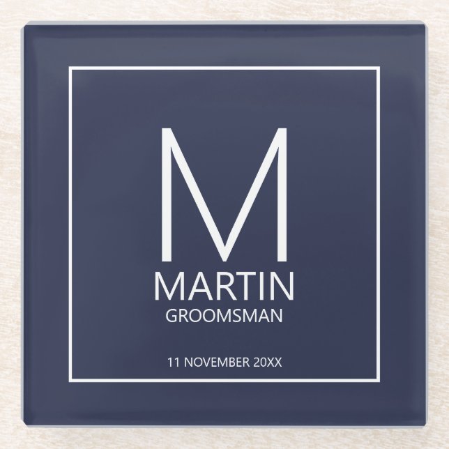 Posavasos De Vidrio Monograma personalizado moderno y Groomsmen de nom (Anverso)