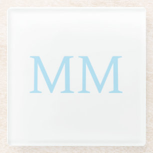 Posavasos De Vidrio Monograma profesional minimalista azul y blanco