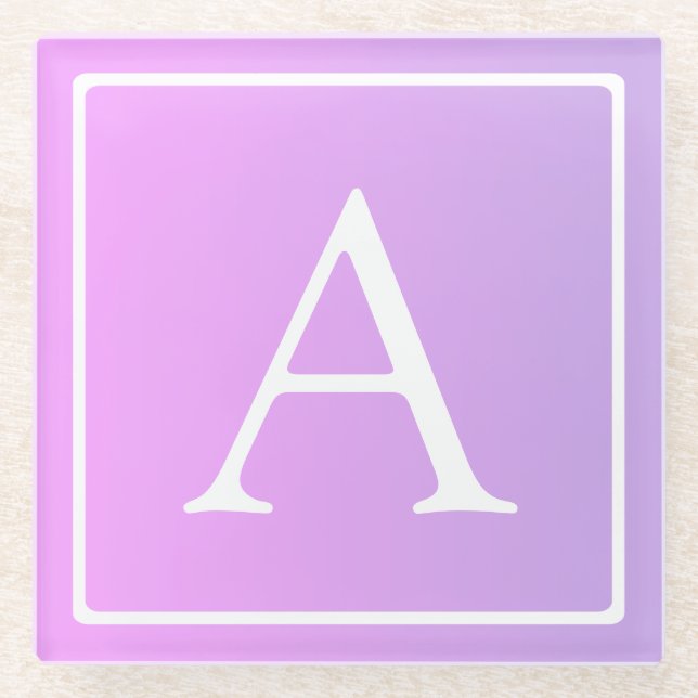 Posavasos De Vidrio Monograma simple | Ombre rosa/morado sutil (Anverso)