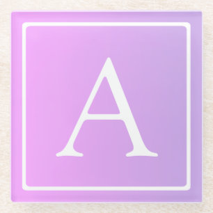 Posavasos De Vidrio Monograma Simple Ómbre Sutil de Rosa/Púrpura