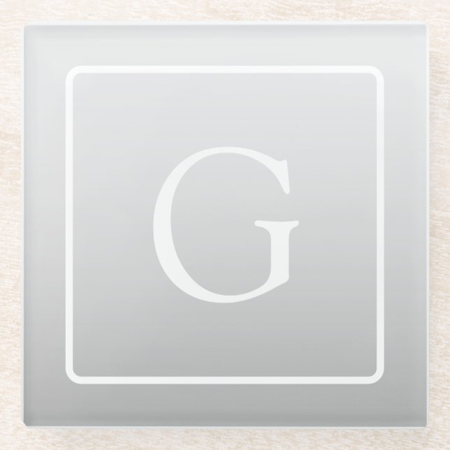 Posavasos De Vidrio Monograma sutil gradiente gris claro (Anverso)