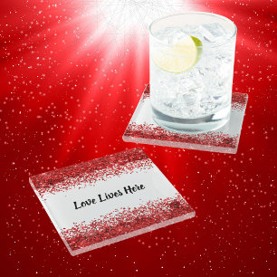 Posavasos De Vidrio Monograma - Texto negro sobre blanco con purpurina