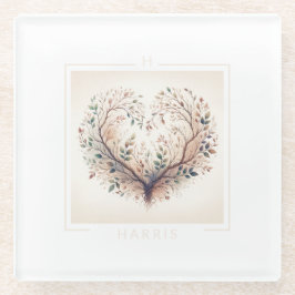 Posavasos De Vidrio Monograma único del corazón