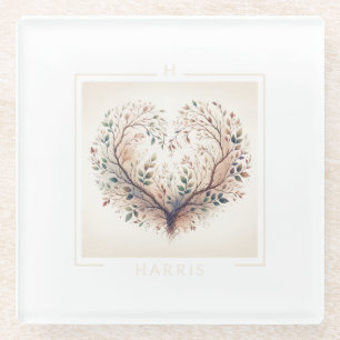 Posavasos De Vidrio Monograma único del corazón