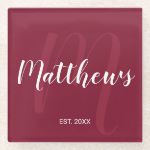 Posavasos De Vidrio Monograma y apellido personalizados en letra moder