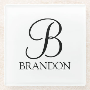 Posavasos De Vidrio Monograma y nombre de guión personalizado