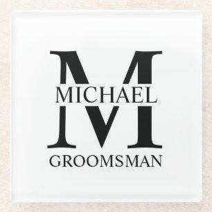 Posavasos De Vidrio Monograma y nombre del Groomsman personalizado