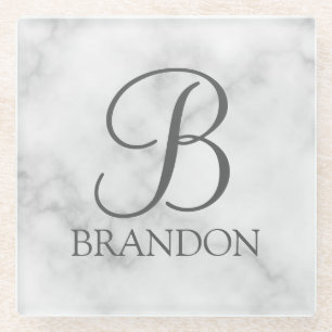Posavasos De Vidrio Monograma y nombre del guión personalizado de márm