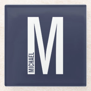 Posavasos De Vidrio Monograma y nombre negrita personalizado moderno