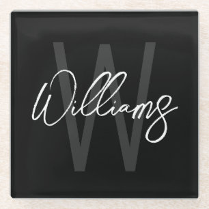 Posavasos De Vidrio Monograma y nombre personalizados de escritura mod