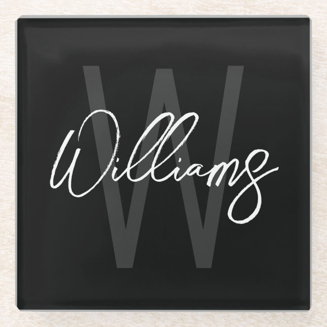 Posavasos De Vidrio Monograma y nombre personalizados de escritura mod (Anverso)