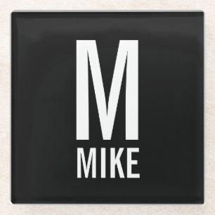 Posavasos De Vidrio Monograma y nombre personalizados modernos