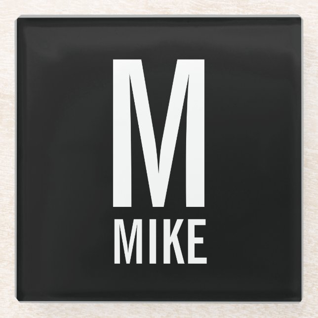 Posavasos De Vidrio Monograma y nombre personalizados modernos (Anverso)