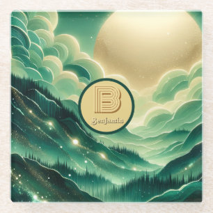 Posavasos De Vidrio Monogramado del Purpurina Gradient Emerald Kelly G