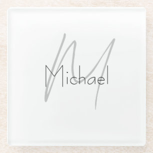 Posavasos De Vidrio Monogramado Nombre moderno plano Minimalista