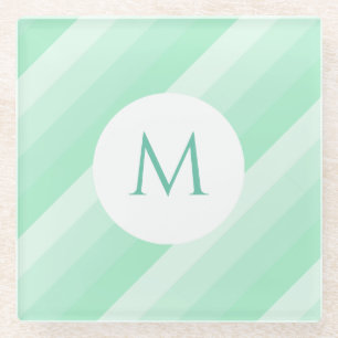 Posavasos De Vidrio Monogramed Mint Green Striped Modern Template