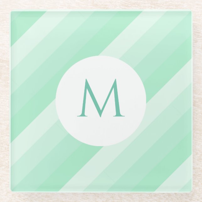 Posavasos De Vidrio Monogramed Mint Green Striped Modern Template (Anverso)