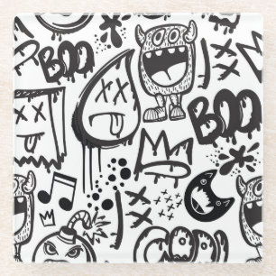 Posavasos De Vidrio Monster Boys: Patrón dibujado a mano