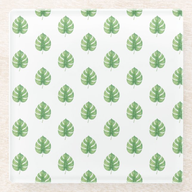 Posavasos De Vidrio Monstera Leaf Green Design.  (Anverso)