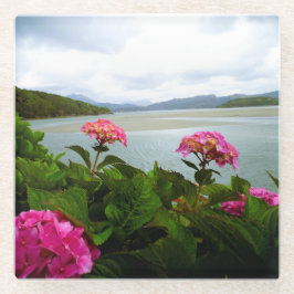 Posavasos De Vidrio Monstruo de cristal de flores rosadas