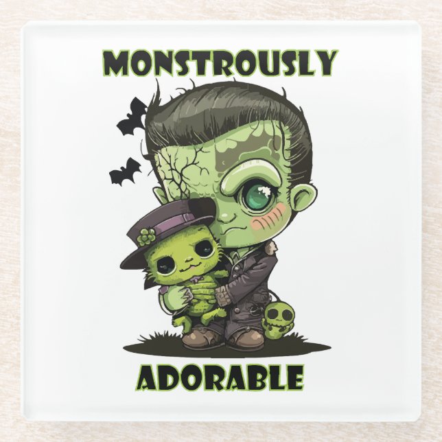 Posavasos De Vidrio Monstruo de Frankenstein lindo con peluche (Anverso)