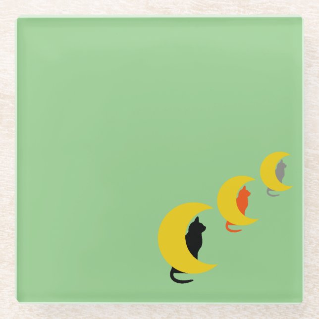 Posavasos De Vidrio Monstruo de gatos de la luna verde (Anverso)