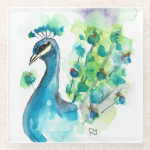 Posavasos De Vidrio Monstruo de vidrio- Colores de agua de pavo real