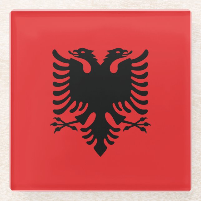 Posavasos De Vidrio Monstruo de vidrio con bandera de Albania (Anverso)