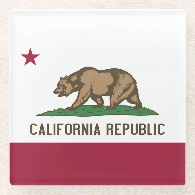 Posavasos De Vidrio Monstruo de vidrio con bandera de California, EE.  (Anverso)