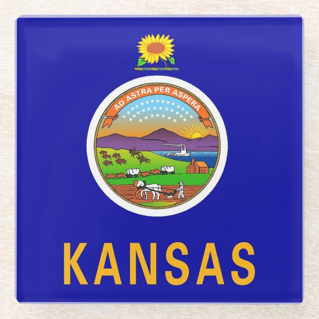 Posavasos De Vidrio Monstruo de vidrio con bandera de Kansas, EE.UU. (Anverso)