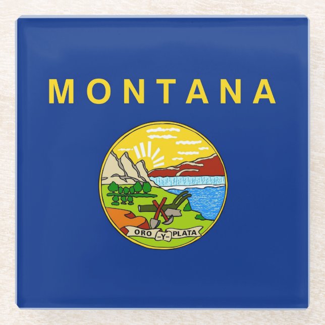Posavasos De Vidrio Monstruo de vidrio con bandera de Montana, Estados (Anverso)