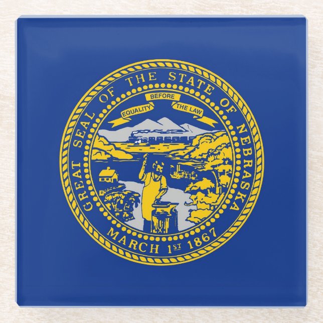 Posavasos De Vidrio Monstruo de vidrio con bandera de Nebraska, Estado (Anverso)