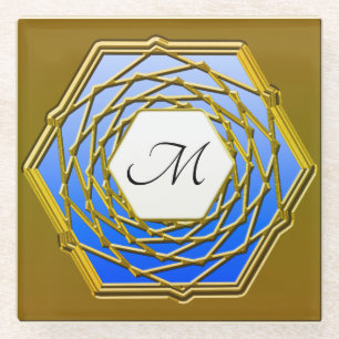 Posavasos De Vidrio Monstruo de vidrio con diseño de hexágono dorado y