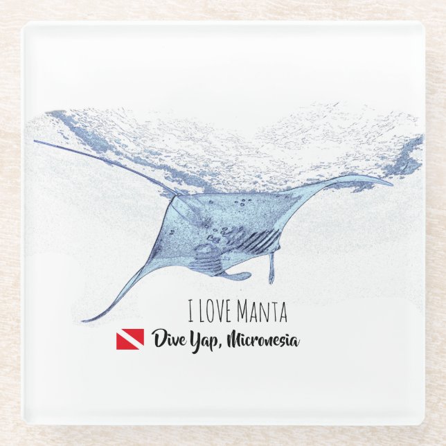 Posavasos De Vidrio Monstruo de vidrio de silueta de rayos de manta (Anverso)