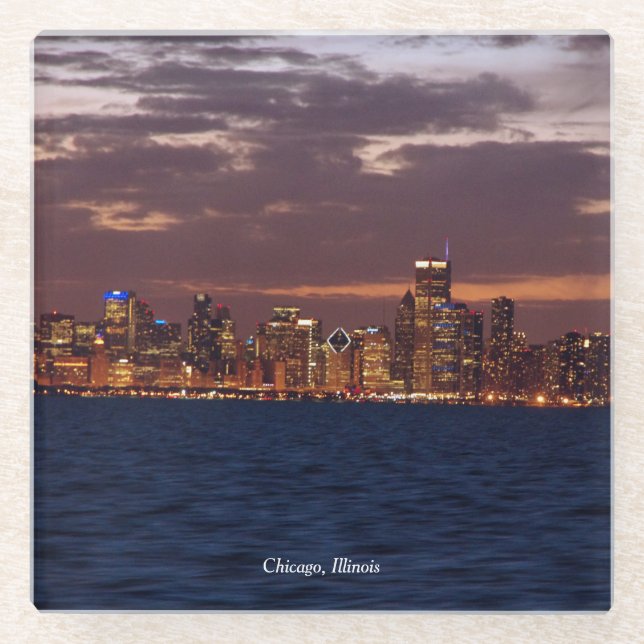 Posavasos De Vidrio Monstruo de vidrio del Skyline de Chicago (Anverso)