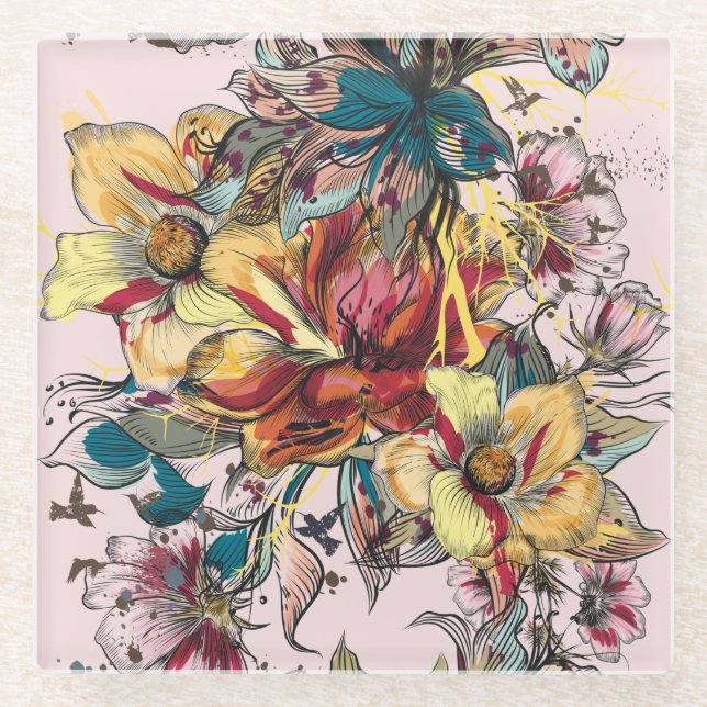 Posavasos De Vidrio Monstruo de vidrio floral (Anverso)