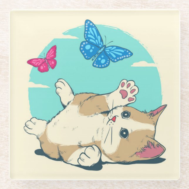 Posavasos De Vidrio Monstruo de vidrio para gato (Anverso)