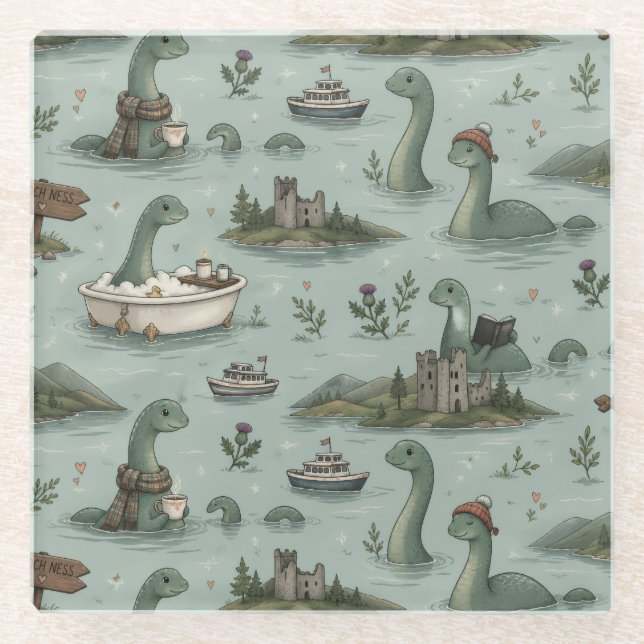 Posavasos De Vidrio Monstruo del lago Ness  (Anverso)