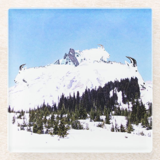 Posavasos De Vidrio Montaña de cabras (Anverso)