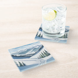 Posavasos De Vidrio Montaña de esquí acuarela