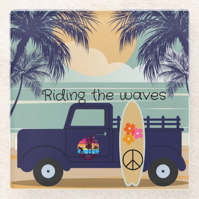 Posavasos De Vidrio Montaña de surf (Anverso)