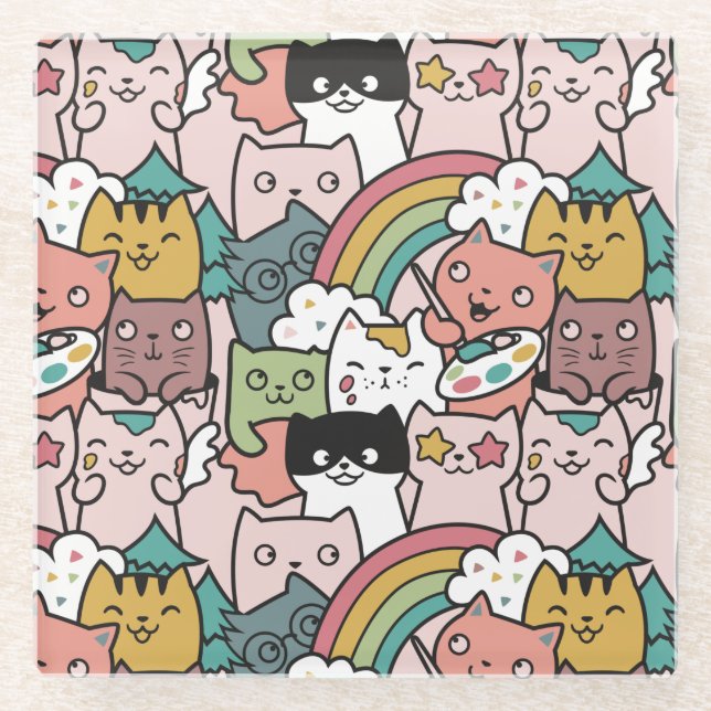 Posavasos De Vidrio Montaña de vidrio Adorable de gatos (Anverso)