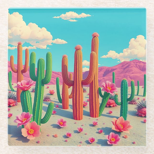 Posavasos De Vidrio Montaña de vidrio cuadrada de paisaje del desierto (Anverso)