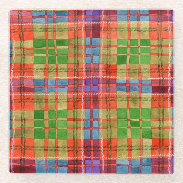 Posavasos De Vidrio Montaña de vidrio cuadrada MAC RAE TARTAN (Anverso)