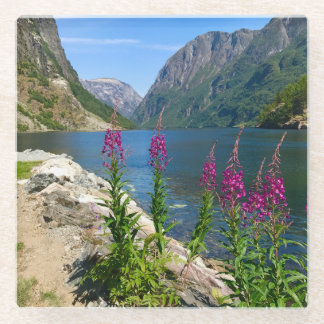 Posavasos De Vidrio Montaña de vidrio de la aldea de Gudvangen de Noru