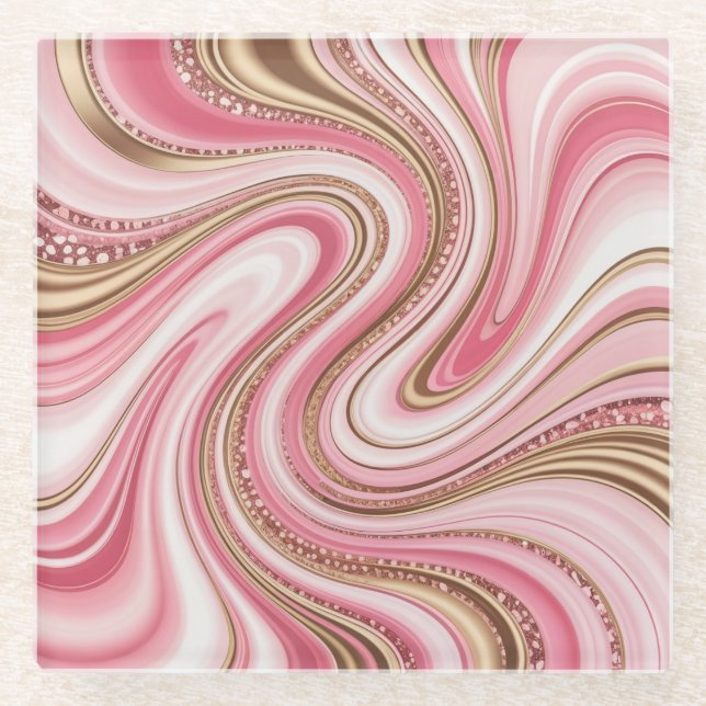 Posavasos De Vidrio Montaña de vidrio de mármol de oro rosa (Anverso)